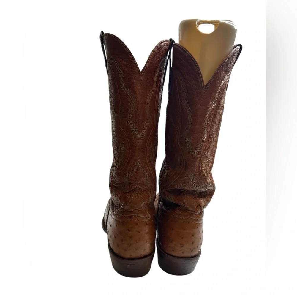 Lucchese classic handmade Ostrich Brown/ Tan Cowboy Boots size 9.5